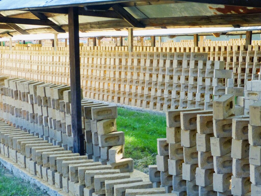 freshly made bricks drying in the sun